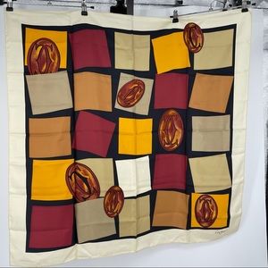 Vintage Cartier silk scarf print fall colors cream red yellow beige